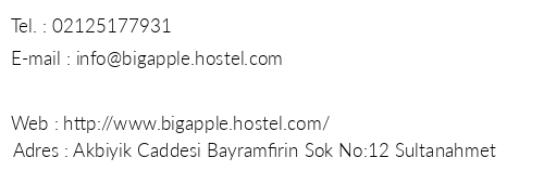 Big Apple Hostel telefon numaralar, faks, e-mail, posta adresi ve iletiim bilgileri